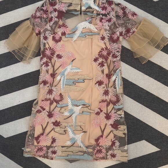 ASOS - Embroidered Dress with Frill Sleeves - Picture 2 of 5